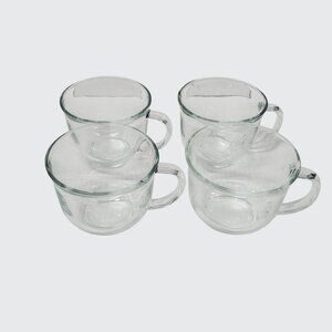Clear Glass Cups Coffee Tea Punch Bowl Set of 4 Flat Bottom with Handle